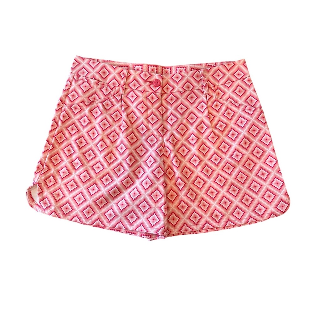 Puma Womens Retro Golf Shorts Geometric Diamond Print 10 Pink Sporty Activewear